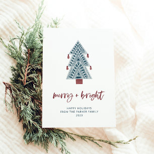 Merry and Bright   Boho Christmas Tree No Photo Holiday Card