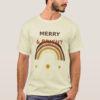 Merry and Bright Boho Rainbow, Retro Christmas  T-Shirt