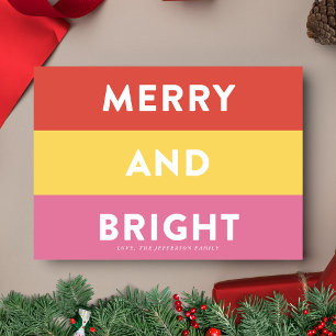Merry and Bright   Bold Modern Stripes Holiday Card