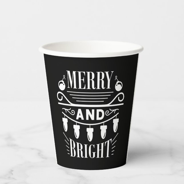 Merry And Bright Bulb Light Xmas Holiday Christmas Paper Cups (Front)