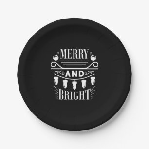 Merry And Bright Bulb Light Xmas Holiday Christmas Paper Plate