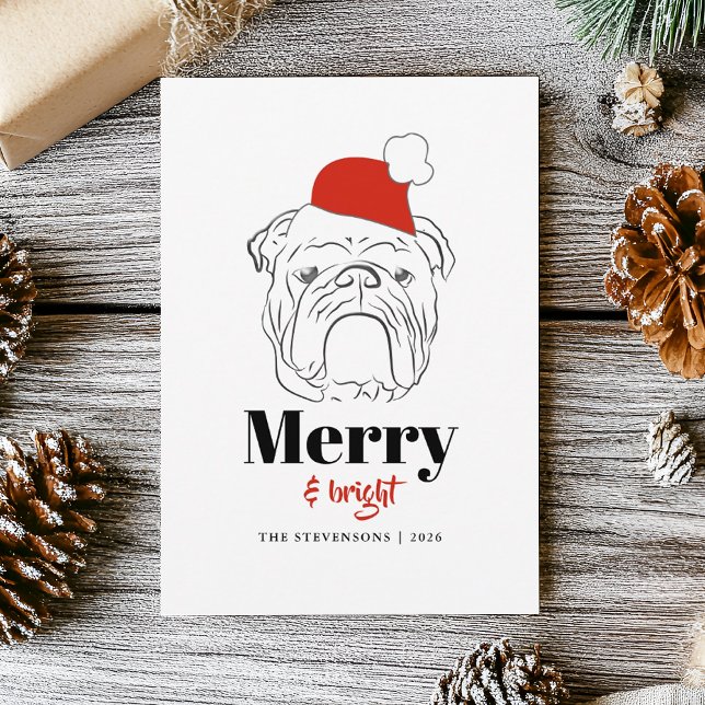 Merry and Bright Bulldog Dog Christmas Holiday Card (Creator Uploaded)