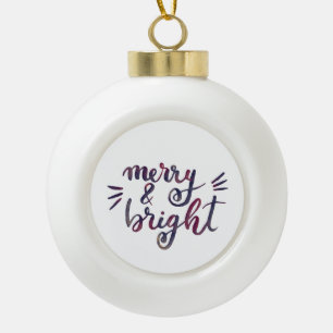 Merry and bright - burgundy ceramic ball christmas ornament