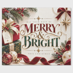 Merry and Bright Burgundy Christmas Wrapping Paper