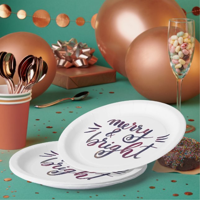 Merry and bright - burgundy paper plate (Multi)