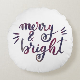 Merry and bright - burgundy round cushion