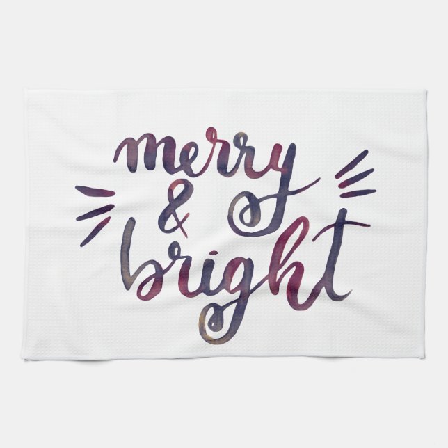 Merry and bright - burgundy tea towel (Horizontal)