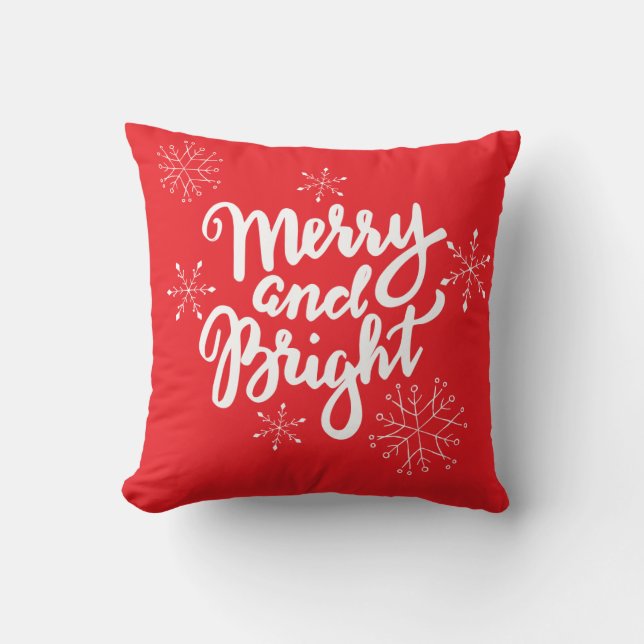 Merry and Bright Calligraphy Holiday Cushion (Front)