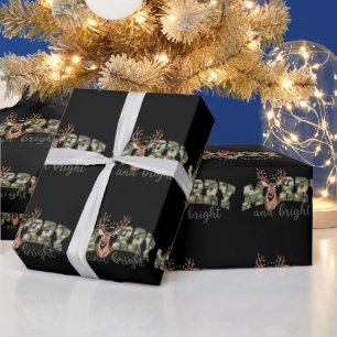 Merry And Bright Camo Deer Bow Outdoors Country Wrapping Paper