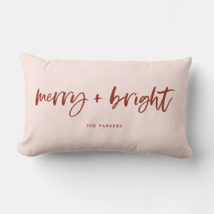 Merry and Bright Casual Script Pink and Red Lumbar Cushion
