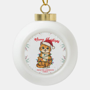 Merry and Bright cat Christmas kitten snow winter Ceramic Ball Christmas Ornament