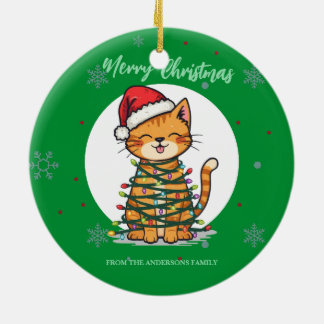 Merry and Bright cat Christmas kitten snow winter Ceramic Tree Decoration