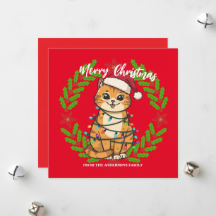 Merry and Bright cat Christmas kitten snow winter Holiday Card