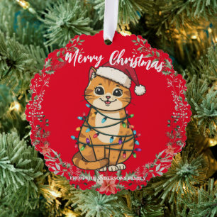 Merry and Bright cat Christmas kitten snow winter Tree Decoration Card