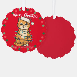 Merry and Bright cat Christmas kitten snow winter Tree Decoration Card