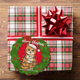 Merry and Bright cat Christmas kitten snow winter Tree Decoration Card