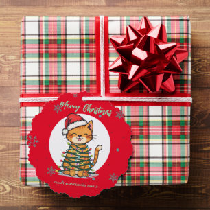Merry and Bright cat Christmas kitten snow winter Tree Decoration Card