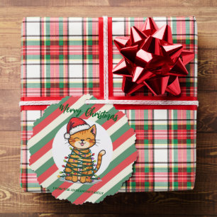 Merry and Bright cat Christmas kitten snow winter Tree Decoration Card