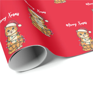 Merry and Bright cat Christmas kitten snow winter Wrapping Paper
