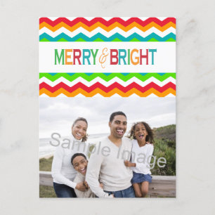 Merry and Bright Chevron Holiday   Bold Colors Postcard
