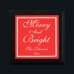 Merry And Bright Chic Script Elegant Red Christmas Gift Box<br><div class="desc">Merry And Bright Chic Script Personalised Family Name Elegant Red Christmas Gift Box. Click Personalise this template to customise it with the Family Name or any name, and the year quickly and easily. Merry And Bright Chic Script Elegant Red Christmas Gift Box, is part of the Merry And Bright Red...</div>