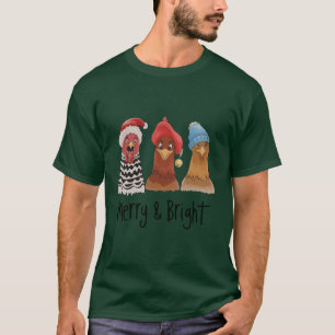 Merry And Bright Chickens Christmas Farm Animal  T-Shirt