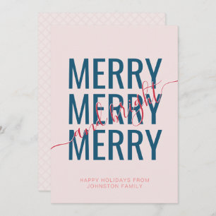 Merry and bright Christmas blush pink checker Holiday Card