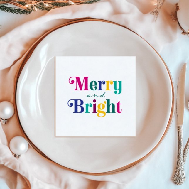 Merry and Bright Christmas Colourful Holiday Napkin (Creator Uploaded)