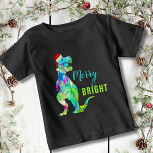 Merry and Bright Christmas Dinosaur Baby T-Shirt