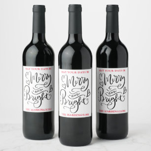 Merry And Bright Christmas Elegant Script Holiday Wine Label