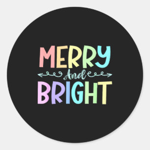 Merry And Bright Christmas Family Pajamas Matching Classic Round Sticker