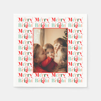 Merry and Bright Christmas Family Photo Napkin