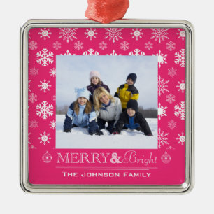 Merry and bright Christmas family photo ornament