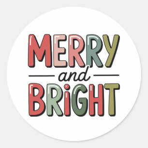 Merry And Bright Christmas Family Xmas Holiday Classic Round Sticker