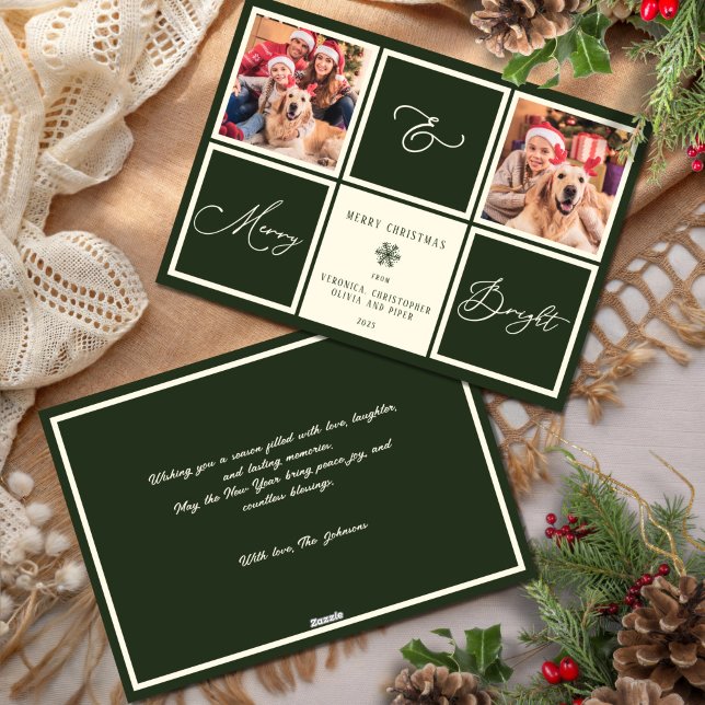 Merry And Bright Christmas Forest Green 2 Photo  Holiday Card (Creator Uploaded)