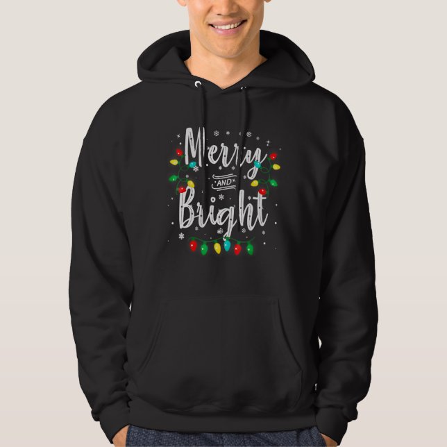 Merry And Bright Christmas Funny Xmas Family Pajam Hoodie (Front)