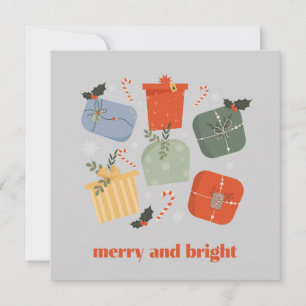 Merry and bright Christmas gift box Holiday Card