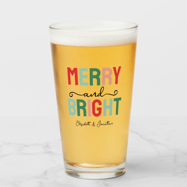 Merry and Bright Christmas Glass (Front Filled)