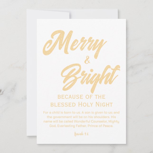 Merry and Bright Christmas Gold Beige Script Holiday Card (Front)