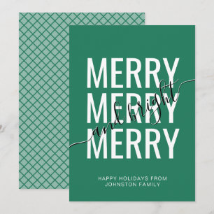 Merry and bright Christmas green chequered holiday Card
