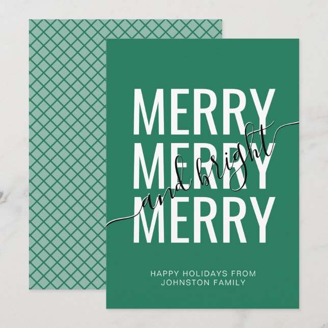 Merry and bright Christmas green chequered holiday Card (Front/Back)