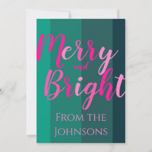 Merry and Bright Christmas Green Pink Holiday Card