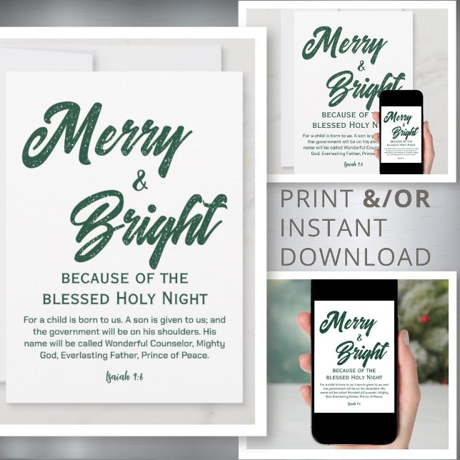 Merry and Bright Christmas Green Script Holiday Card (Creator Uploaded)