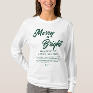 Merry and Bright Christmas Green Script T-Shirt