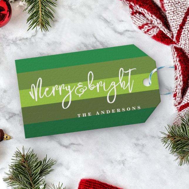 Merry and Bright Christmas Green Stripes Gift Tags (Creator Uploaded)