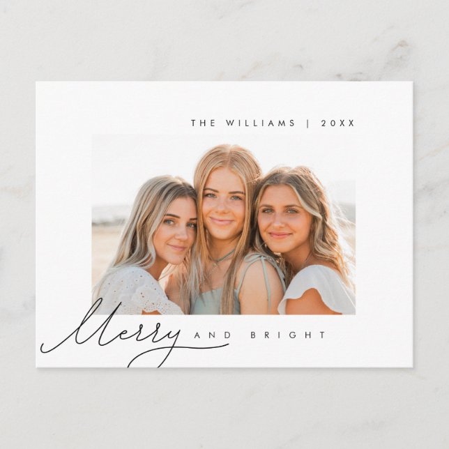 Merry and Bright, Christmas Greeting, Family Photo Postcard (Front)
