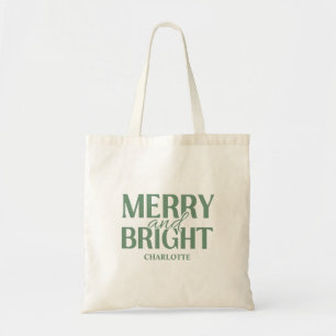 Merry And Bright Christmas Holiday Green Tote Bag