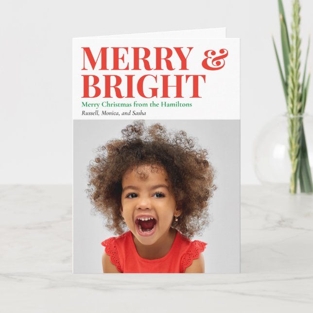 Merry and Bright Christmas Holiday Photo Card (Front)