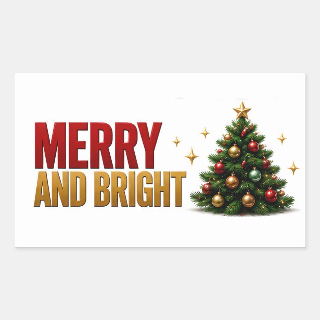 🎄 Merry And Bright Christmas Holiday Quote ✨ Rectangular Sticker (Front)