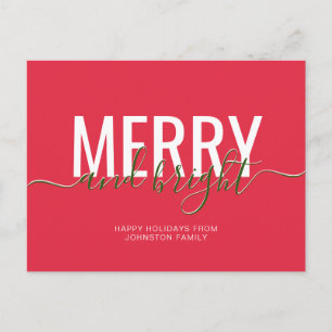 Merry and bright Christmas holiday red Postcard